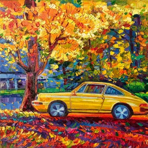 One Porsche in the fall forest