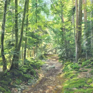 Chemin sous bois, en été