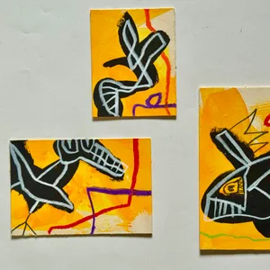 Triptychon Raw Art "Yellow Creatures"
