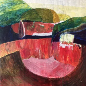 Landscape with megalith on a lava lake
