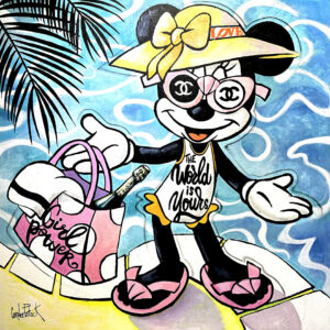 Minnie Mouse, hotel, pool, champagne and sunbathing