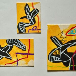 Triptychon Raw Art "Yellow Creatures"